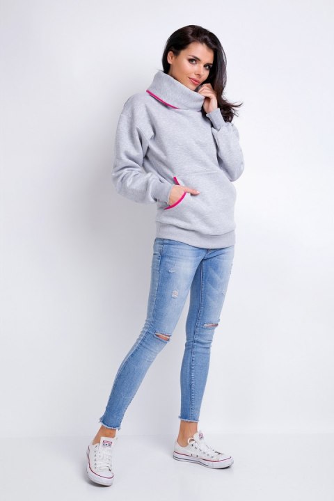 Bluza damska z dużą kieszenią z przodu bawełniana szara A160 Bluza damska z dużą kieszenią z przodu bawełniana szara A160