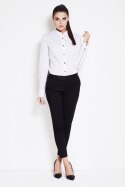 Koszula damska o klasycznym kroju i zamkami w mankietach biała A52