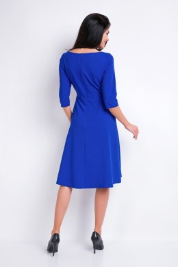 Sukienka klasyczna rozkloszowana midi z rękawem 3/4 niebieska A157