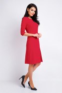 Elegancka sukienka midi dopasowana z rękawami 3/4 czerwona A158
