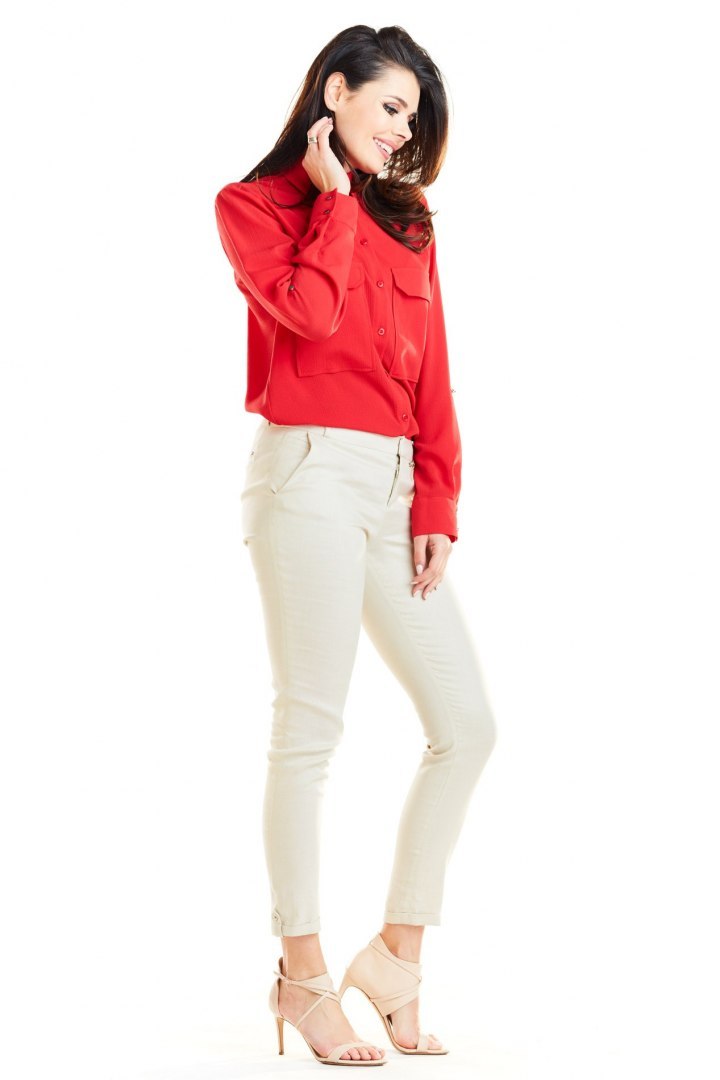 Koszula damska klasyczna z kieszeniami na biuście czerwona A260