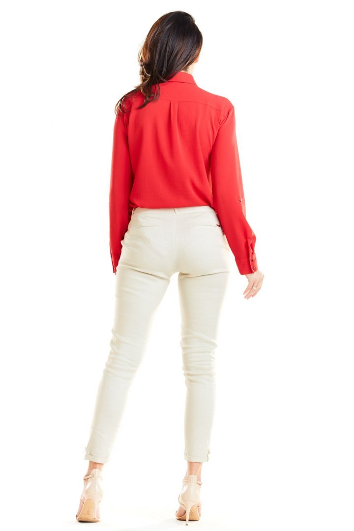 Koszula damska klasyczna z kieszeniami na biuście czerwona A260