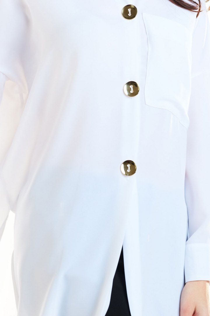 Koszula damska luźna oversize z kołnierzykiem długa biała A263