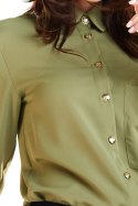 Koszula damska klasyczna z długim rękawem i kołnierzykiem khaki A275