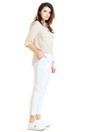 Spodnie damskie z elastyczną talią kieszeniami i lampasami białe A270