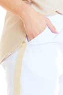 Spodnie damskie z elastyczną talią kieszeniami i lampasami białe A270