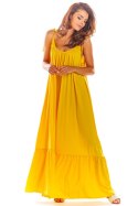 Letnia sukienka maxi z wiskozy luźna na ramiączkach żółta A307