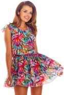Letnia sukienka szyfonowa mini w kwiaty bez rękawów dekolt V kwiaty A312