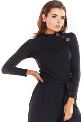 Sweter damski z półgolfem i guzikami czarny A315