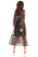 Sukienka midi szyfonowa dwuwarstwowa z długim rękawem w3 A316