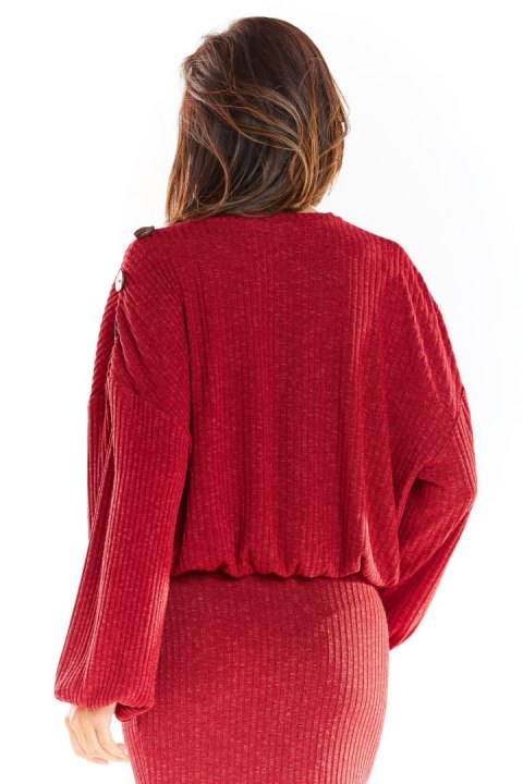 Sweter damski oversize z wiskozy z kimonowymi rękawami bordowy A318 Sweter damski oversize z wiskozy z kimonowymi rękawami bordowy A318