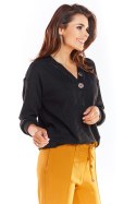 Sweter damski z wiskozy luźny z dekoltem V i guzikami czarny A323