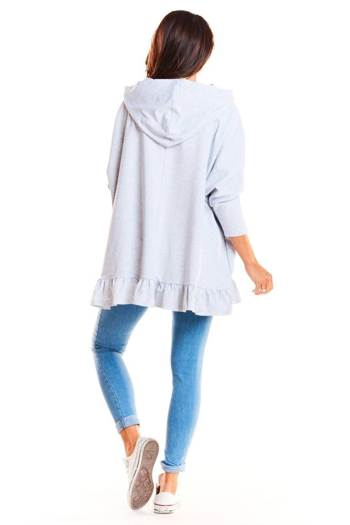 Bluza damska oversize z kapturem i falbanką na dole szara M184 Bluza damska oversize z kapturem i falbanką na dole szara M184
