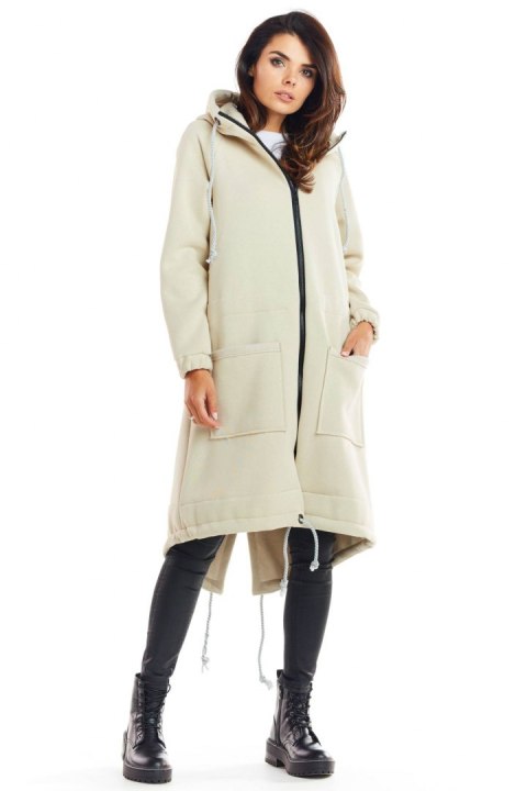 Ciepła bluza damska parka z kapturem zapinana na zamek beżowa M220 Ciepła bluza damska parka z kapturem zapinana na zamek beżowa M220
