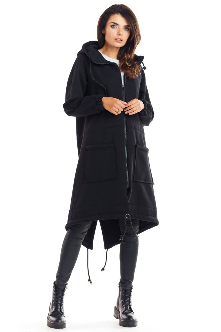 Ciepła bluza damska parka z kapturem zapinana na zamek czarna M220 Ciepła bluza damska parka z kapturem zapinana na zamek czarna M220