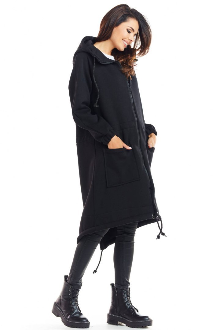 Ciepła bluza damska parka z kapturem zapinana na zamek czarna M220 Ciepła bluza damska parka z kapturem zapinana na zamek czarna M220