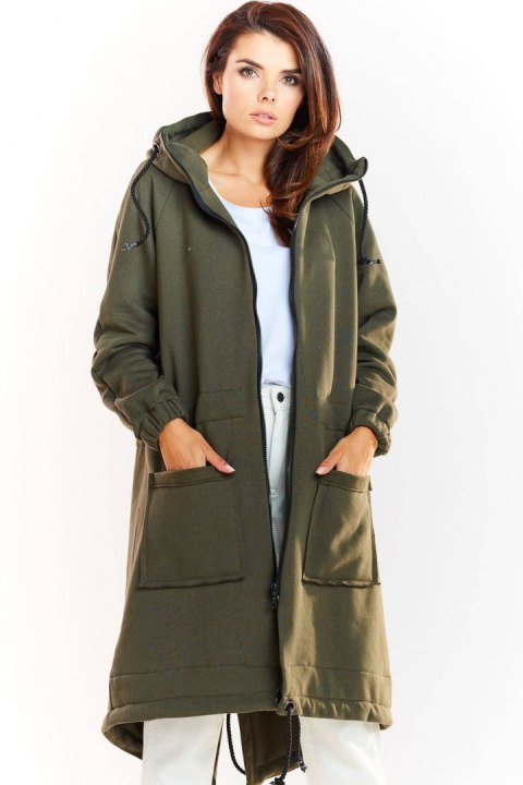 Ciepła bluza damska parka z kapturem zapinana na zamek khaki M220 Ciepła bluza damska parka z kapturem zapinana na zamek khaki M220