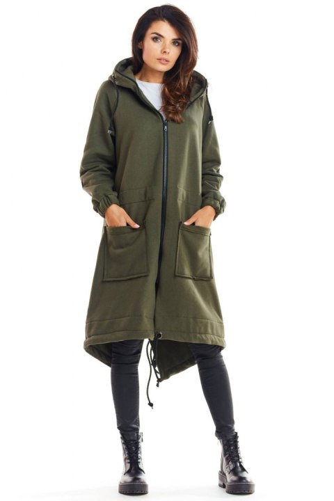 Ciepła bluza damska parka z kapturem zapinana na zamek khaki M220 Ciepła bluza damska parka z kapturem zapinana na zamek khaki M220
