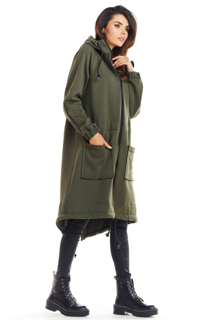 Ciepła bluza damska parka z kapturem zapinana na zamek khaki M220 Ciepła bluza damska parka z kapturem zapinana na zamek khaki M220