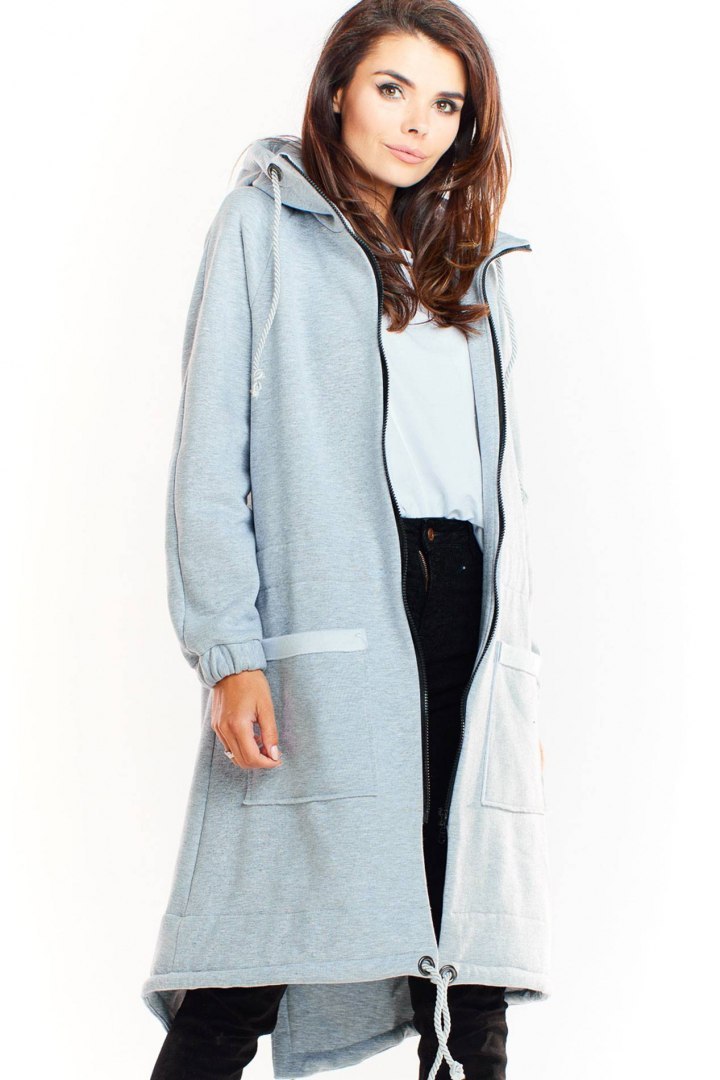 Bluza damska z kapturem z miękkiego dresu zapinana na zamek szara M220 Bluza damska z kapturem z miękkiego dresu zapinana na zamek szara M220