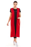 Długa kamizelka damska dresowa z kieszeniami po bokach czerwona M197