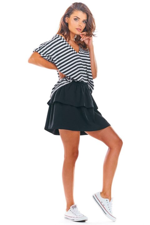 Letnia spódnica mini z gumką w pasie i falbankami czarna M218 Letnia spódnica mini z gumką w pasie i falbankami czarna M218
