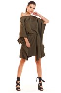 Sukienka mini oversize z krótkim rękawem wiązana w pasie khaki M196