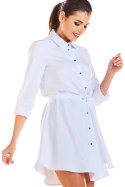 Sukienka koszulowa mini zapinana z paskiem wiązana biała M200