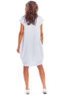 Sukienka midi luźna z krótkim rękawem i kieszeniami biała M206