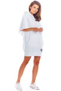 Sukienka mini z kapturem i obszernym krótkim rękawem biała M215
