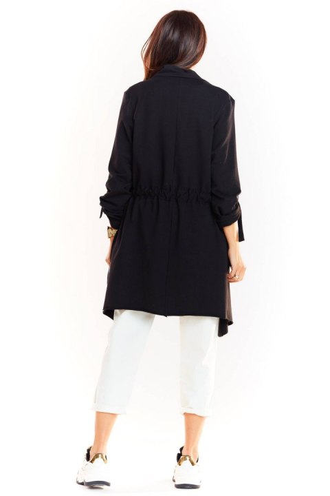Bluza damska dzianinowa typu trencz sznurek w talii czarna M222 Bluza damska dzianinowa typu trencz sznurek w talii czarna M222
