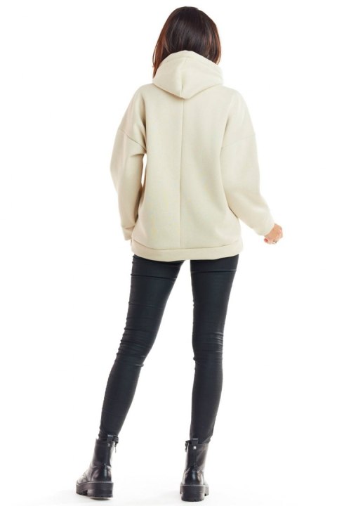 Bluza damska z kapturem o luźnym kroju beżowa M223 Bluza damska z kapturem o luźnym kroju beżowa M223