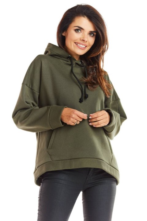 Bluza damska z kapturem o luźnym kroju khaki M223 Bluza damska z kapturem o luźnym kroju khaki M223
