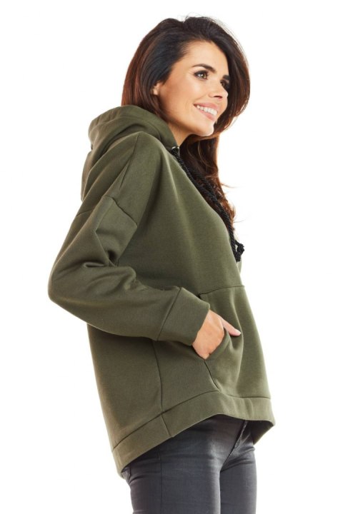 Bluza damska z kapturem o luźnym kroju khaki M223 Bluza damska z kapturem o luźnym kroju khaki M223