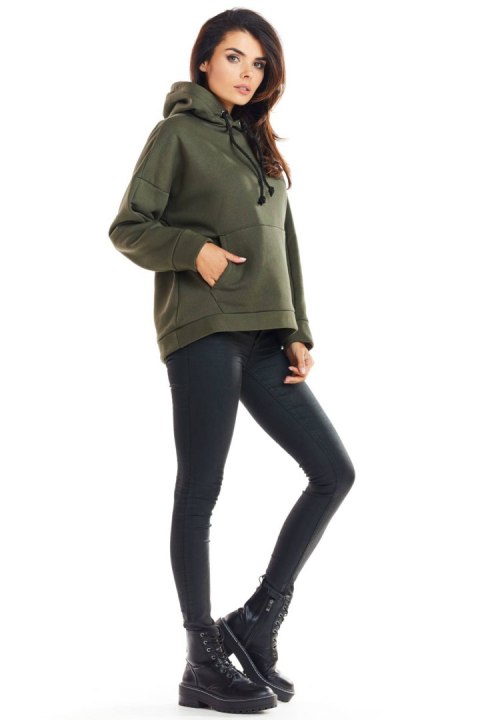 Bluza damska z kapturem o luźnym kroju khaki M223 Bluza damska z kapturem o luźnym kroju khaki M223
