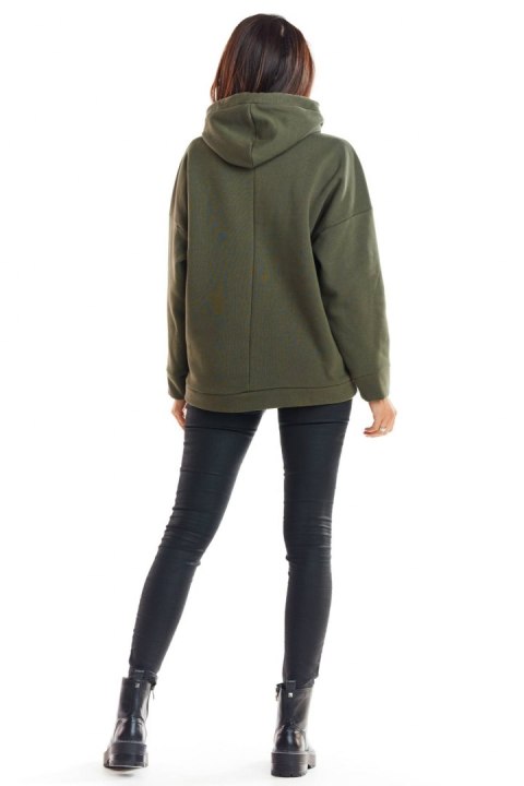 Bluza damska z kapturem o luźnym kroju khaki M223 Bluza damska z kapturem o luźnym kroju khaki M223