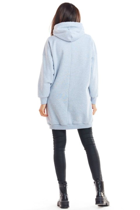 Długa bluza damska z kapturem i kieszenią kangurek szara M230 Długa bluza damska z kapturem i kieszenią kangurek szara M230