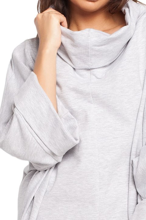 Bluza damska oversize z kominem i wiązaniem na dole popielata B027 Bluza damska oversize z kominem i wiązaniem na dole popielata B027