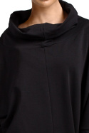 Bluza damska oversize z kominem i wiązaniem na dole czarna B027