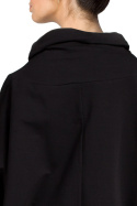 Bluza damska oversize z kominem i wiązaniem na dole czarna B027