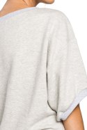 Bluza damska oversize z dzianiny z krótkim rękawem popielata B048