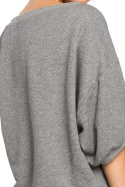 Bluza damska oversize z dzianiny z krótkim rękawem szara B048