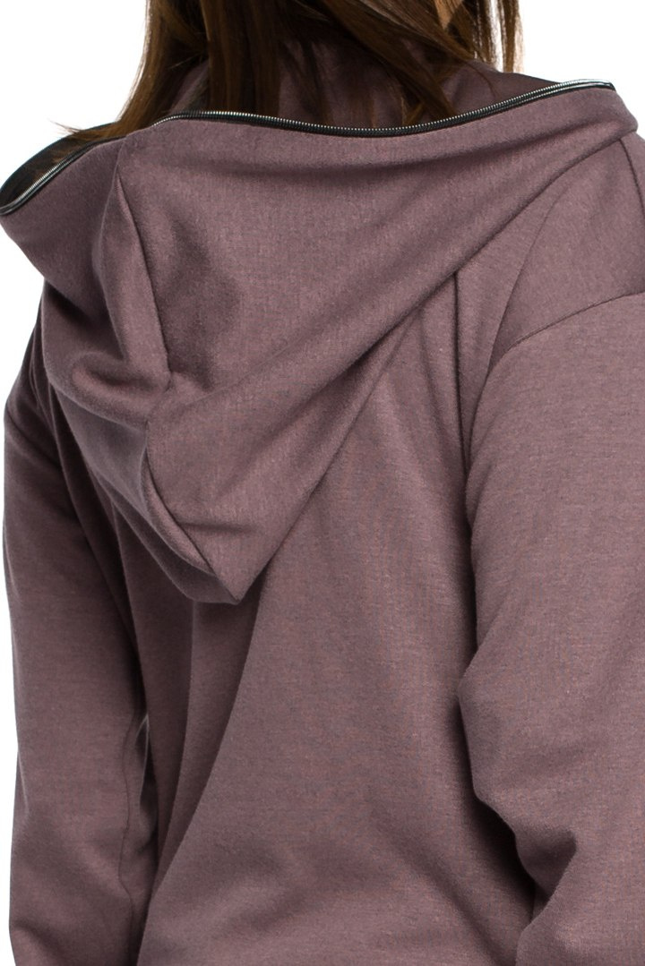 Długa bluza damska oversize rozpinana z kapturem brązowa B054
