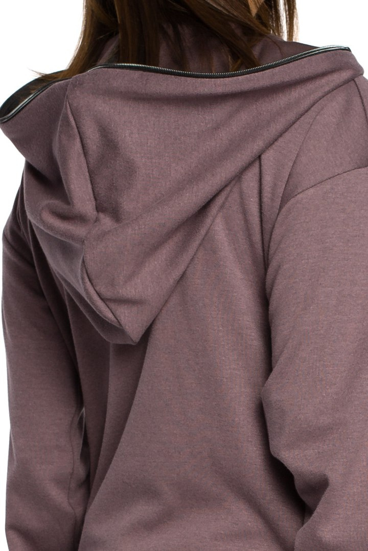 Długa bluza damska oversize rozpinana z kapturem brązowa B054 Długa bluza damska oversize rozpinana z kapturem brązowa B054