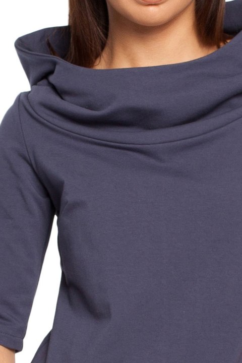 Bluza damska dzianinowa z kapturem i rękawem 3/4 niebieska B026 Bluza damska dzianinowa z kapturem i rękawem 3/4 niebieska B026