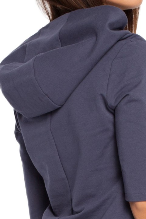 Bluza damska dzianinowa z kapturem i rękawem 3/4 niebieska B026 Bluza damska dzianinowa z kapturem i rękawem 3/4 niebieska B026
