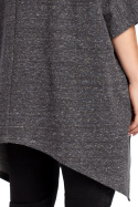 Bluza damska asymetryczna z kieszeniami krótki rękaw grafitowa B034