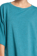 Bluza damska asymetryczna z kieszeniami krótki rękaw szmaragdowa B034