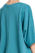 Bluza damska asymetryczna z kieszeniami krótki rękaw szmaragdowa B034