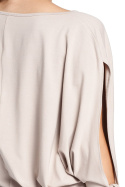Bluzka damska luźna z wiskozy z rozciętymi rękawami beżowa B036